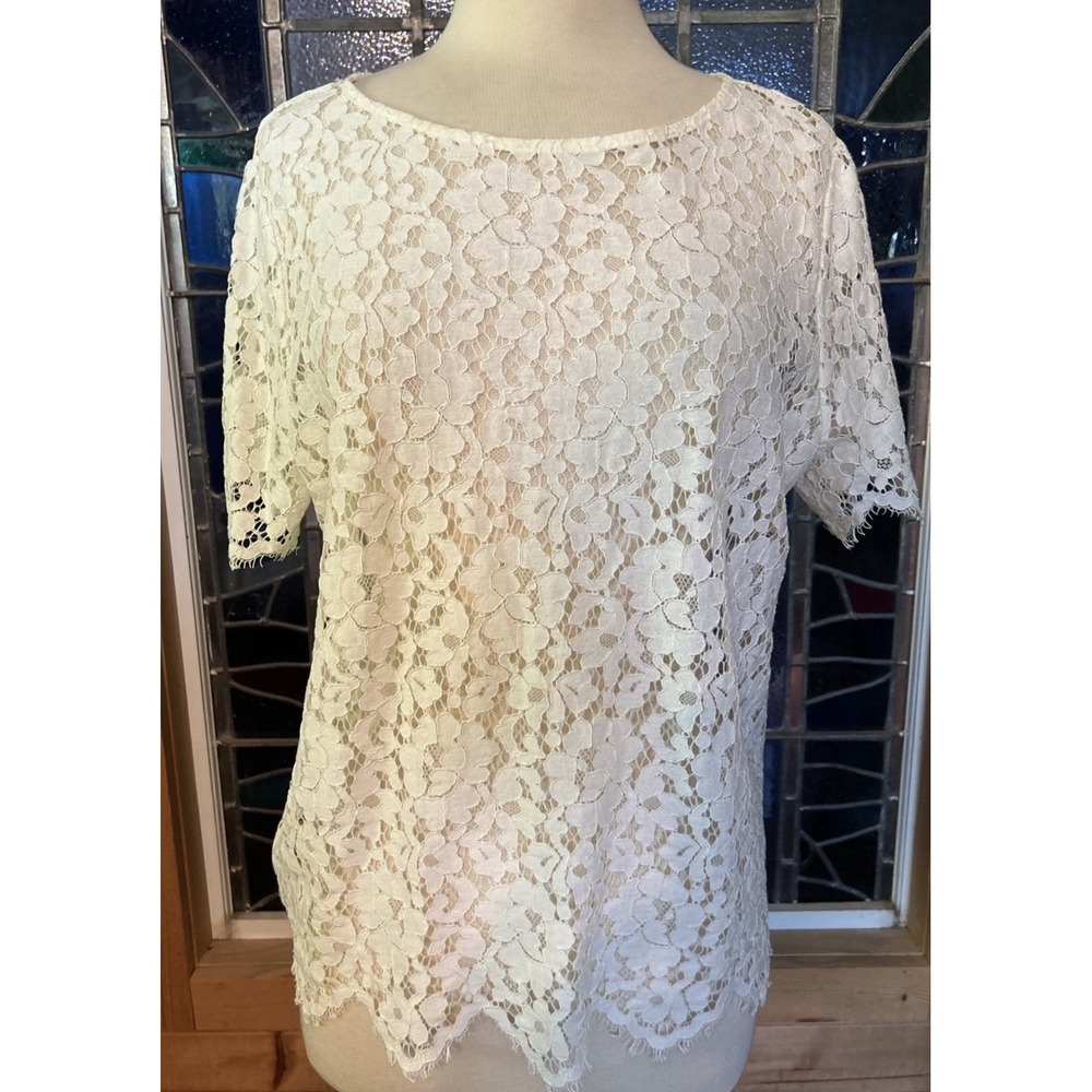Rafaella White Lace Top Short Sleeve Women's Blouse Size XL